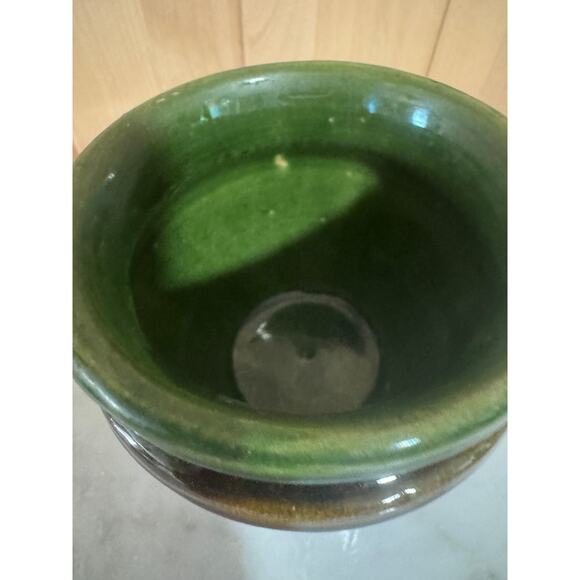 Antique Early McCoy Pottery Blended Brown Green V Design Jardiniere - Picture 9 of 9